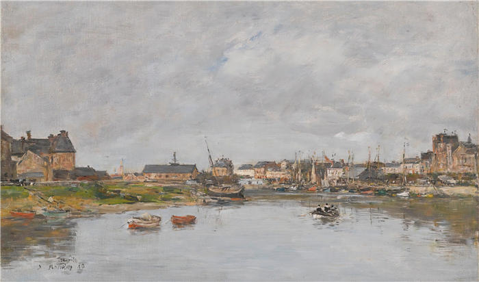 欧仁·布丁（Eugène Boudin，法国画家）高清作品-《特鲁维尔，勒波特 (1880)》