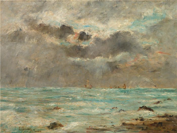 欧仁·布丁（Eugène Boudin，法国画家）高清作品-《特鲁维尔海岸（c. 1865-1900）》