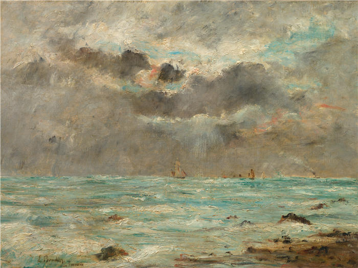 欧仁·布丁(Eugène Boudin,法国画家)高清作品-《特鲁维尔海岸(c. 1865-1900)》