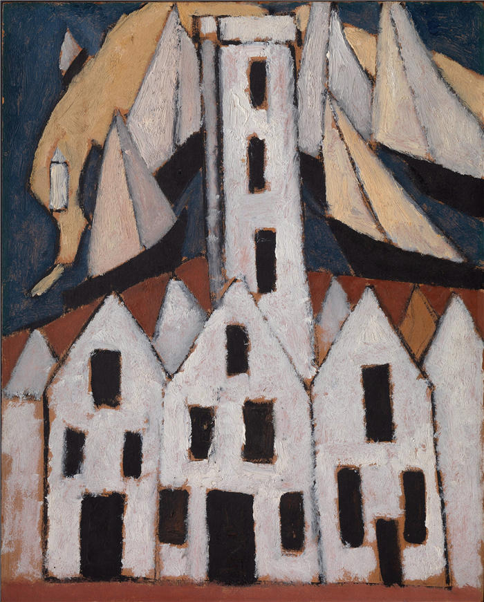 马斯登·哈特利（Marsden Hartley，美国画家）高清作品-《第 5 号运动，普罗温斯敦房屋（1916 年）》