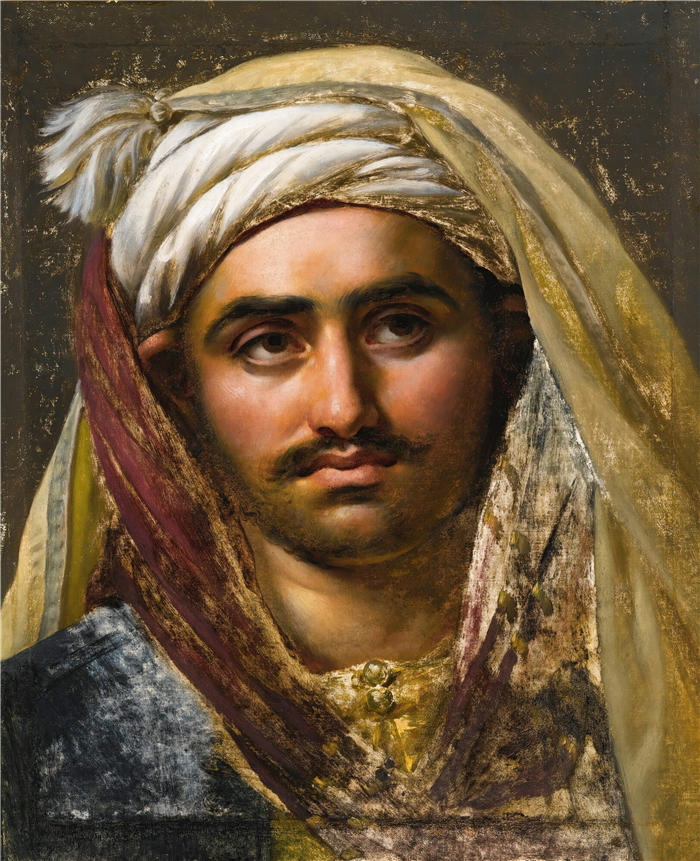 安·路易·吉罗代·特里奥松( Anne-Louis Girodet de Roussy-Trioson,法国画家)高清作品-《一个年轻的土耳其人的头》