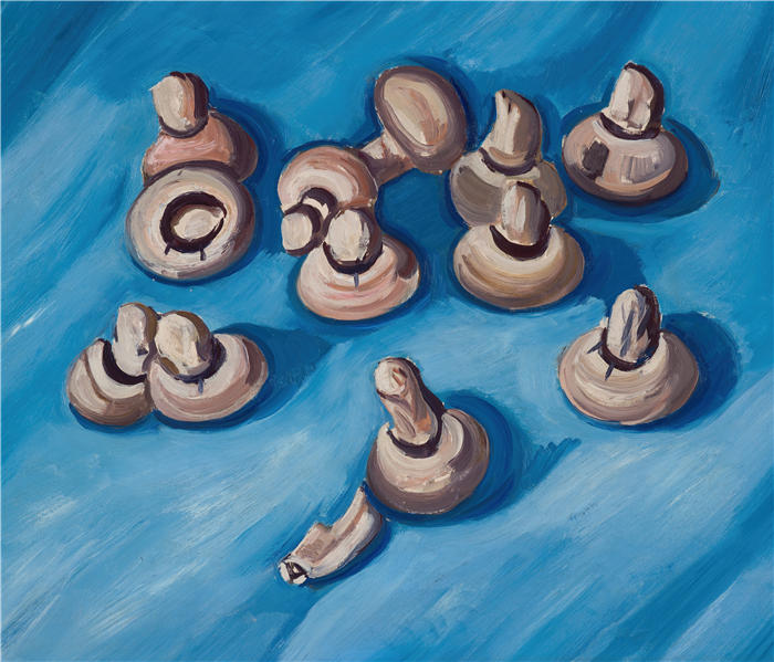 马斯登·哈特利（Marsden Hartley，美国画家）高清作品-《蓝色背景上的蘑菇（1926 年）》