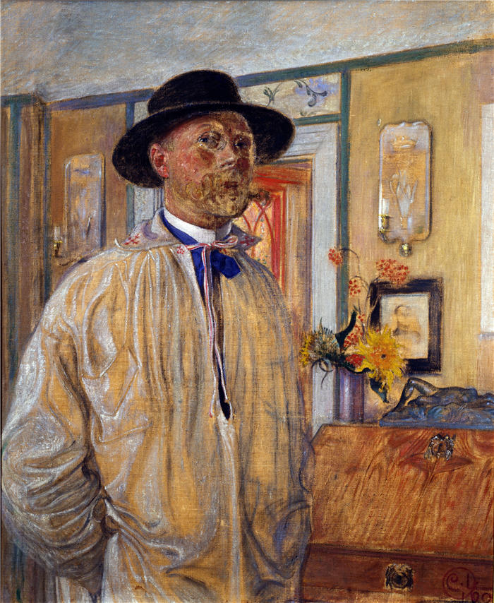 卡尔·拉尔森（ Carl Larsson，瑞典画家）高清作品-《自画像（1905）》