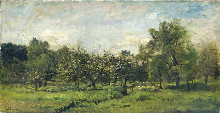 查尔斯·弗朗索瓦·杜比尼(Charles-Francois Daubigny,法国画家)高清作品-《果园 (1865 - 1869)》