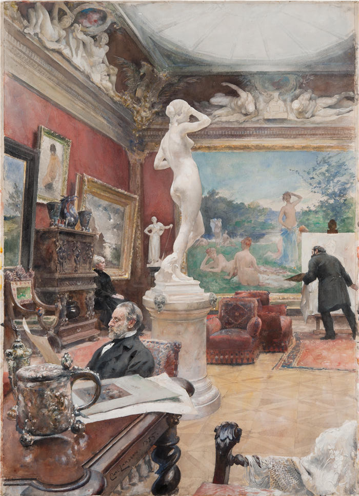 卡尔·拉尔森（ Carl Larsson，瑞典画家）高清作品-《Fürstenberg 画廊的内部（1885 年）》