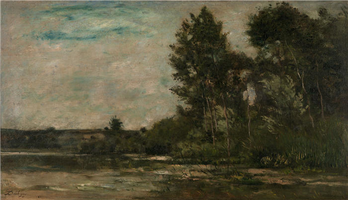 查尔斯·弗朗索瓦·杜比尼（Charles-Francois Daubigny，法国画家）高清作品-《河景（约 1860-1870 年）》