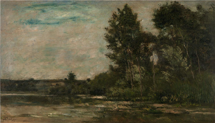查尔斯·弗朗索瓦·杜比尼(Charles-Francois Daubigny,法国画家)高清作品-《河景(约 1860-1870 年)》