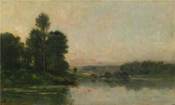 查尔斯·弗朗索瓦·杜比尼(Charles-Francois Daubigny,法国画家)高清作品-《Méry-sur-Oise 的山坡(1873 年)》