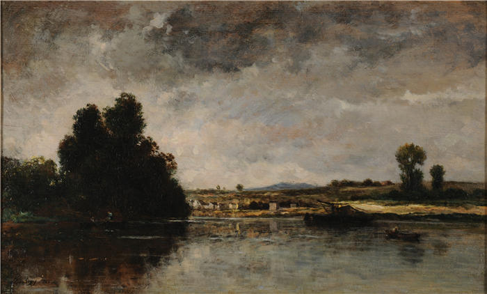 查尔斯·弗朗索瓦·杜比尼(Charles-Francois Daubigny,法国画家)高清作品-《雷雨天气景观(1865)》