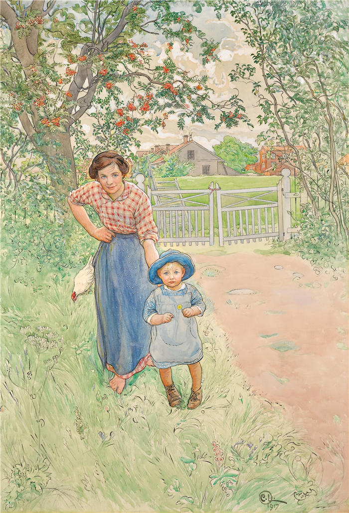 卡尔·拉尔森（ Carl Larsson，瑞典画家）高清作品-《向绅士问好！(1917)》