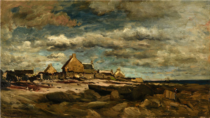查尔斯·弗朗索瓦·杜比尼(Charles-Francois Daubigny,法国画家)高清作品-《Kerity入口(1871)》