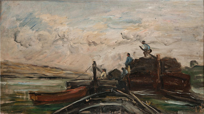 查尔斯·弗朗索瓦·杜比尼(Charles-Francois Daubigny,法国画家)高清作品-《河上的驳船》