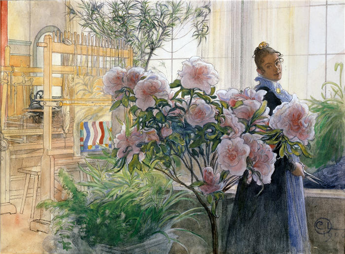 卡尔·拉尔森（ Carl Larsson，瑞典画家）高清作品-《杜鹃花 (1906)》