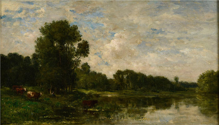查尔斯·弗朗索瓦·杜比尼(Charles-Francois Daubigny,法国画家)高清作品-《Bords de l'Oise(约 1860 年)》