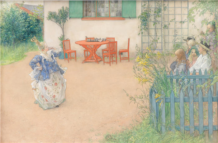卡尔·拉尔森（ Carl Larsson，瑞典画家）高清作品-《童话故事“Fågel Blå”中扮演邪恶的公主（1900 年）》