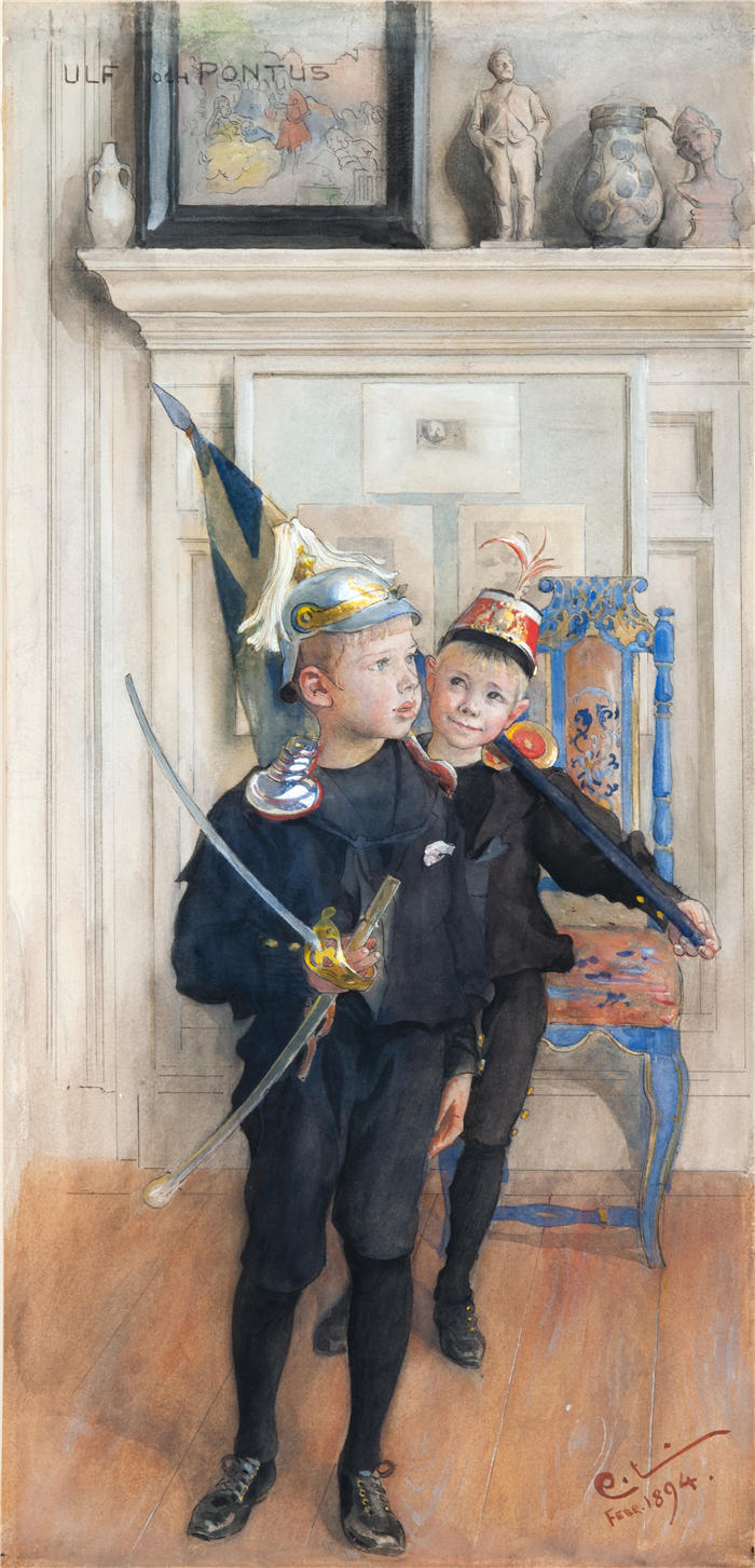 卡尔·拉尔森（ Carl Larsson，瑞典画家）高清作品-《乌尔夫和本都 (1894)》