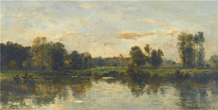 查尔斯·弗朗索瓦·杜比尼（Charles-Francois Daubigny，法国画家）高清作品-《河边（1873）》