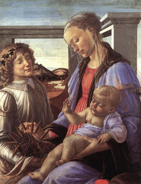 前500幅世界名画）-《麦当娜与天使的孩子》 Sandro Botticelli - 蛋彩画 - 84 x 65 cm