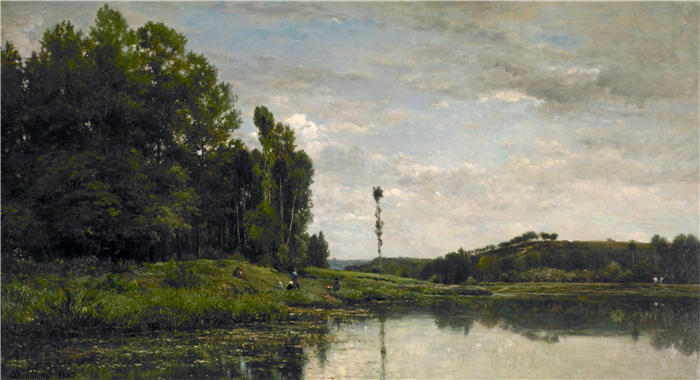 查尔斯·弗朗索瓦·杜比尼（Charles-Francois Daubigny，法国画家）高清作品-《奥维尔的瓦兹河岸（1863 年）》