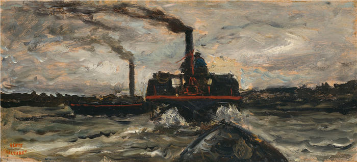 查尔斯·弗朗索瓦·杜比尼（Charles-Francois Daubigny，法国画家）高清作品-《河船（约 1860 年）》