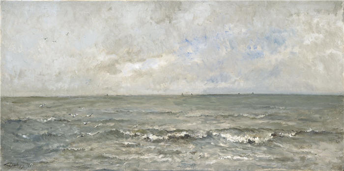 查尔斯·弗朗索瓦·杜比尼（Charles-Francois Daubigny，法国画家）高清作品-《海景 (1876)》