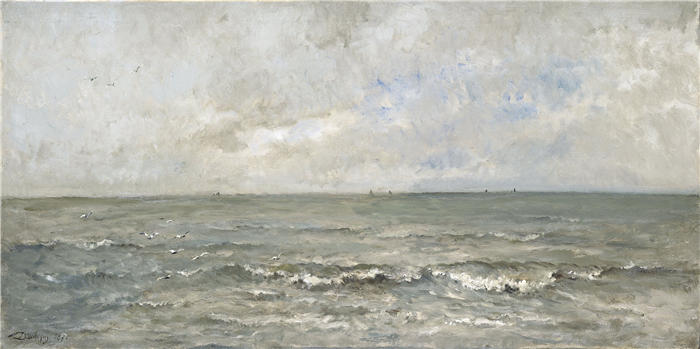 查尔斯·弗朗索瓦·杜比尼(Charles-Francois Daubigny,法国画家)高清作品-《海景 (1876)》