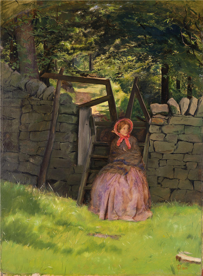约翰·埃弗里特·米莱斯（John Everett Millais，英国画家）高清作品-《等待 (1854)》