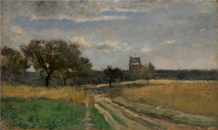查尔斯·弗朗索瓦·杜比尼（Charles-Francois Daubigny，法国画家）高清作品-《乡间小路上的风景（约 1860 年）》