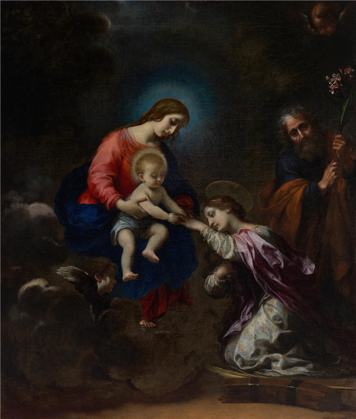 卡洛·多尔奇（Carlo Dolci，意大利画家）高清作品-《亚历山大圣凯瑟琳的神秘婚姻（约 1656 年）》