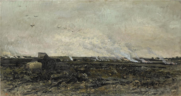 查尔斯·弗朗索瓦·杜比尼(Charles-Francois Daubigny,法国画家)高清作品-《十月 (1850 - 1878)》