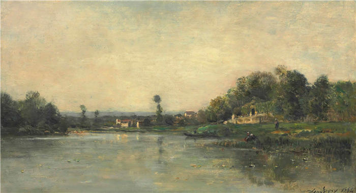 查尔斯·弗朗索瓦·杜比尼(Charles-Francois Daubigny,法国画家)高清作品-《瓦兹河畔(1864年)》
