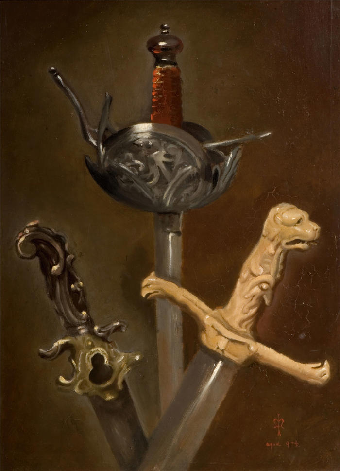 约翰·埃弗里特·米莱斯（John Everett Millais，英国画家）高清作品-《三把剑柄 (1839)》