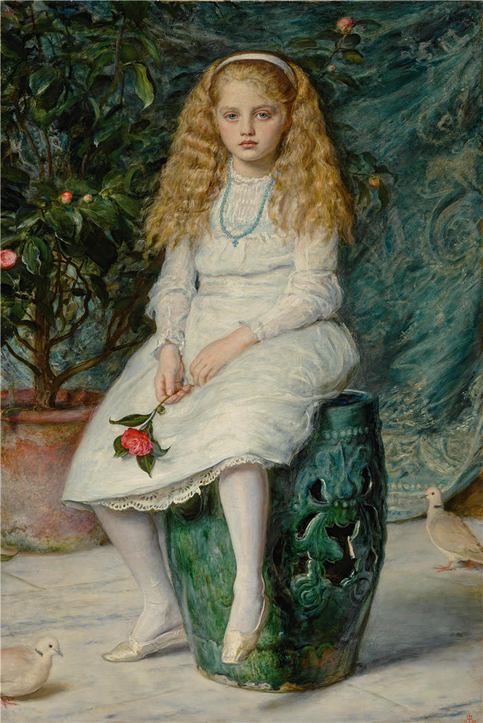 约翰·埃弗里特·米莱斯（John Everett Millais，英国画家）高清作品-《尼娜，弗雷德里克·莱曼的女儿，彼岸。(1869)》