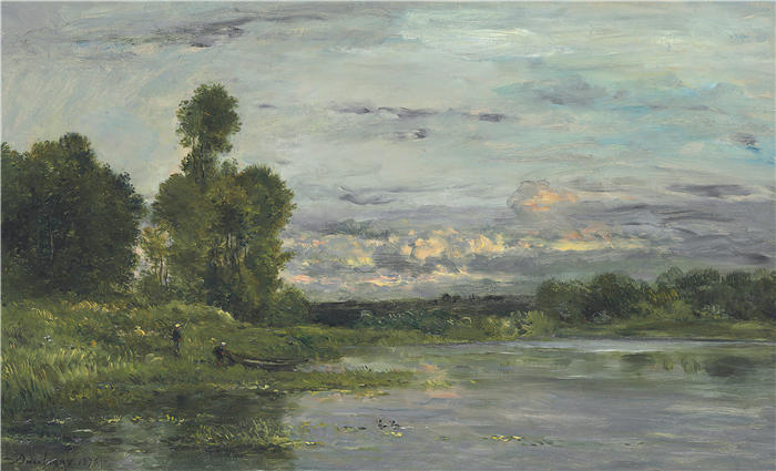 查尔斯·弗朗索瓦·杜比尼（Charles-Francois Daubigny，法国画家）高清作品-《瓦兹边缘（1876）》
