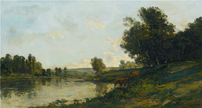 查尔斯·弗朗索瓦·杜比尼(Charles-Francois Daubigny,法国画家)高清作品-《瓦兹边缘(1872)》