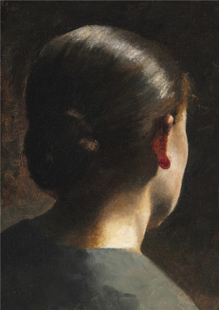 威廉·哈默修伊(Vilhelm Hammershøi,丹麦画家)高清作品-《艺术家妹妹安娜·哈默什的肖像 》