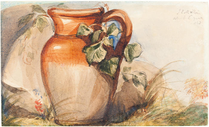 约翰·埃弗里特·米莱斯（John Everett Millais，英国画家）高清作品-《陶壶研究（正向）（约 1842 年）》