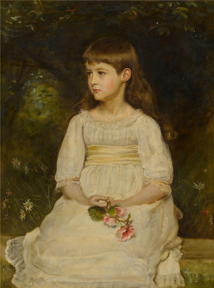 约翰·埃弗里特·米莱斯（John Everett Millais，英国画家）高清作品-《斯科特小姐的肖像，费城已故托马斯亚历山大斯科特的女儿（1883 年）》