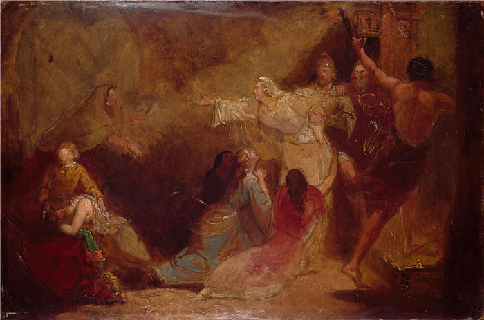 约翰·埃弗里特·米莱斯（John Everett Millais，英国画家）高清作品-《奥多大主教下令扣押埃尔吉瓦（1847 年）》