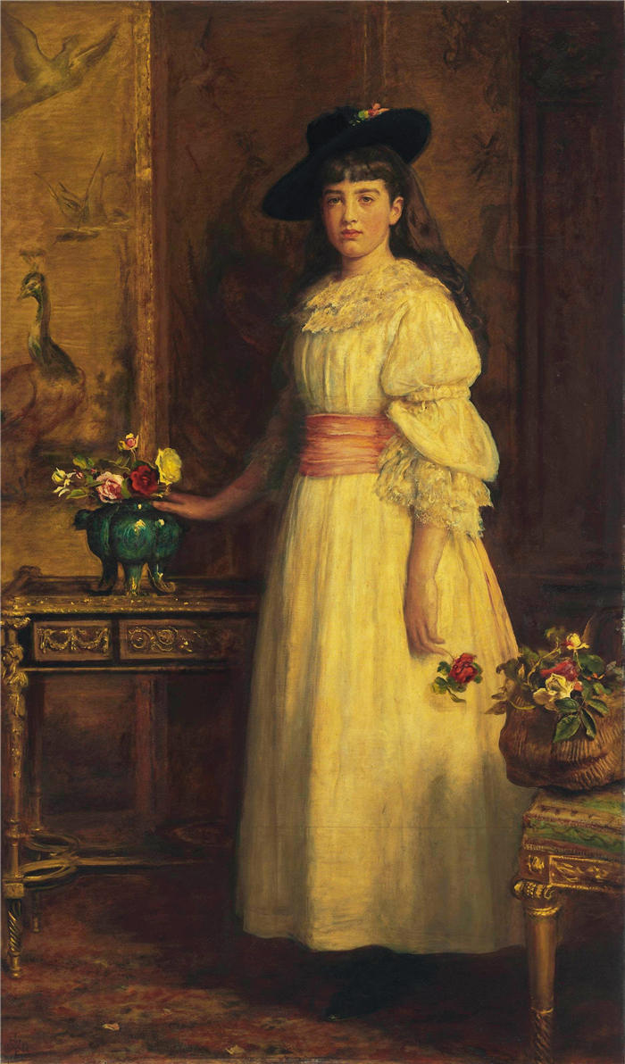 约翰·埃弗里特·米莱斯（John Everett Millais，英国画家）高清作品-《格特鲁德·范德比尔特小姐》
