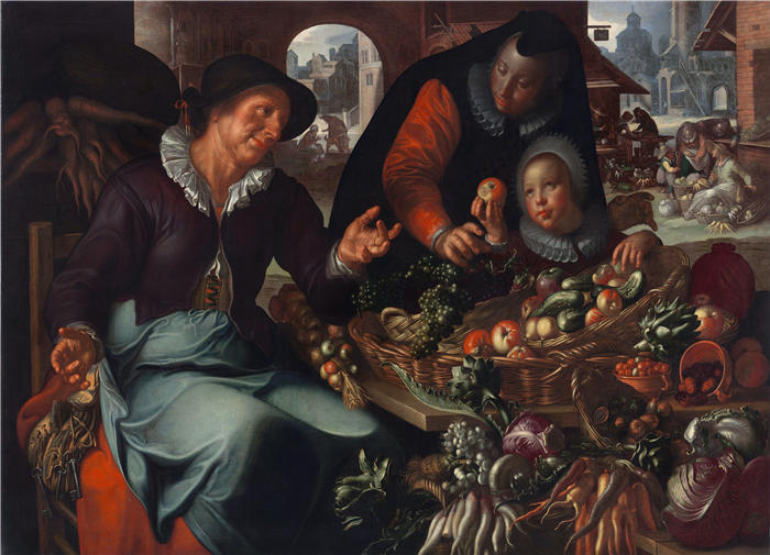 约阿希姆·维特维尔（Joachim Wtewael，荷兰画家）高清作品-《水果和蔬菜卖家》