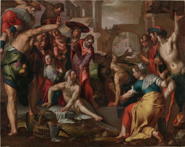 约阿希姆·维特维尔（Joachim Wtewael，荷兰画家）高清作品-《拉撒路的兴起（大约 1610-1615 年）》