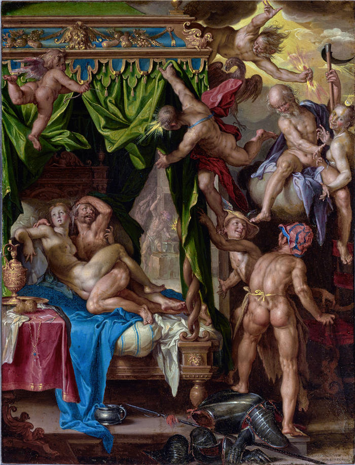 约阿希姆·维特维尔（Joachim Wtewael，荷兰画家）高清作品-《火星和金星被火神（1604-1608）惊讶》