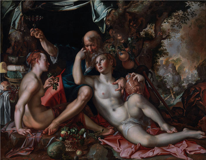 约阿希姆·维特维尔（Joachim Wtewael，荷兰画家）高清作品-《罗得和他的女儿们（约 1597-1600 年）》