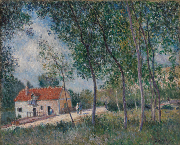 阿尔弗雷德·西斯利(Alfred Sisley,法国画家)高清作品-《从莫雷特到圣马梅斯的路(1883-85 年)》
