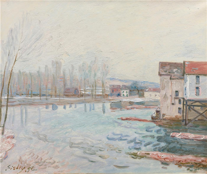 阿尔弗雷德·西斯利(Alfred Sisley,法国画家)高清作品-《L'hiver À Moret (1891)》