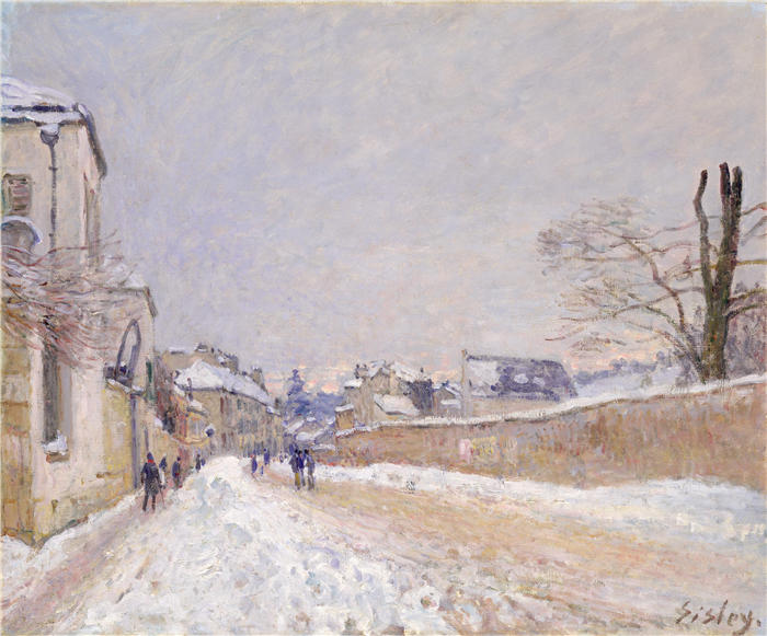 阿尔弗雷德·西斯利(Alfred Sisley,法国画家)高清作品-《莫雷特的尤金·穆索尔街;冬天(1891) 》