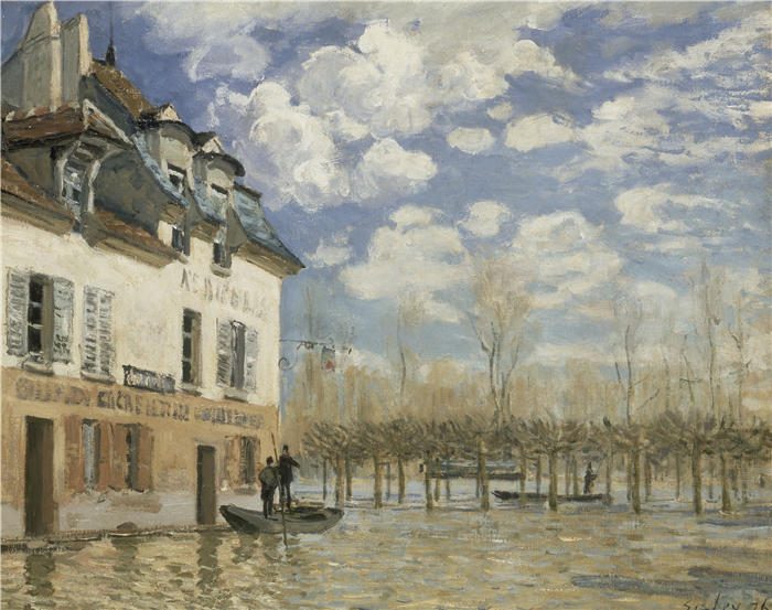 阿尔弗雷德·西斯利(Alfred Sisley,法国画家)高清作品-《马利港洪水中的小船(1876年)》