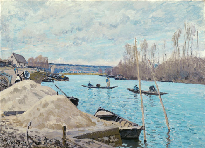 阿尔弗雷德·西斯利(Alfred Sisley,法国画家)高清作品-《塞纳河,成堆的沙子(1875 年)》