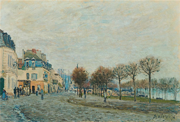 阿尔弗雷德·西斯利(Alfred Sisley,法国画家)高清作品-《马利港洪水前(1876年)》